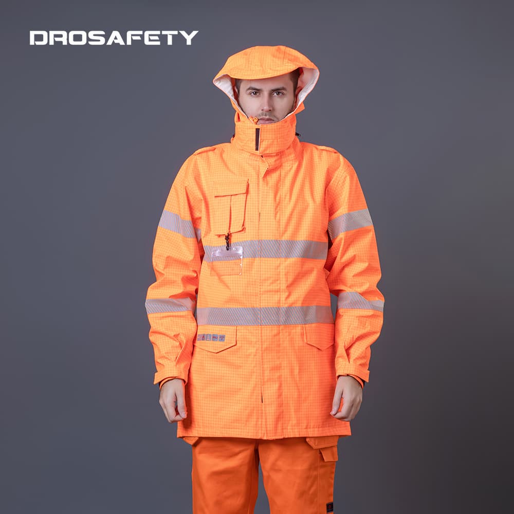 高可視反光帶阻燃防水雨衣帶帽牛津布料夾克